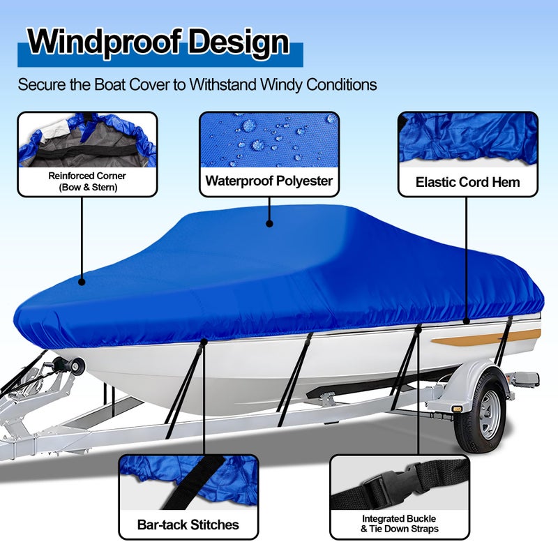 iCOVER Trailerable Boat Cover- 14'-16' Heavy Duty Waterproof Tarp Covers, Fits V-Hull, Fish&Ski, Pro-Style, Fishing, Runabout, Bass Boats, up to 14ft-16ft Long and 68" Wide - Image 2